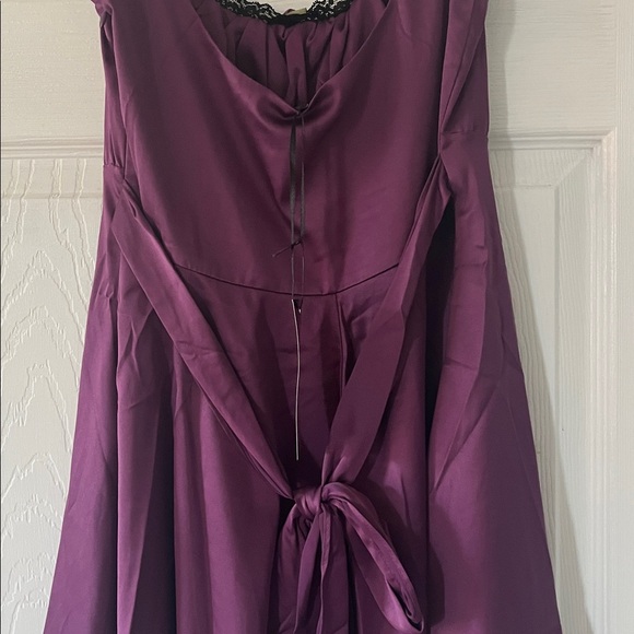 Delias x Dolls Kill Purple Satin Puff Sleeve Babydoll Mini Dress Black Lace Trim - Picture 6 of 7